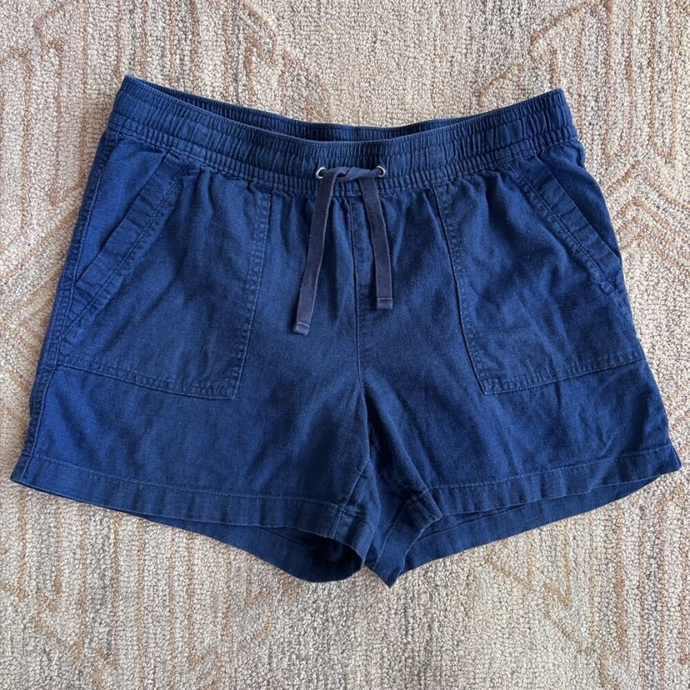 Nautica Linen Blend Shorts Elastic Waist Drawstring Coastal Navy Women L